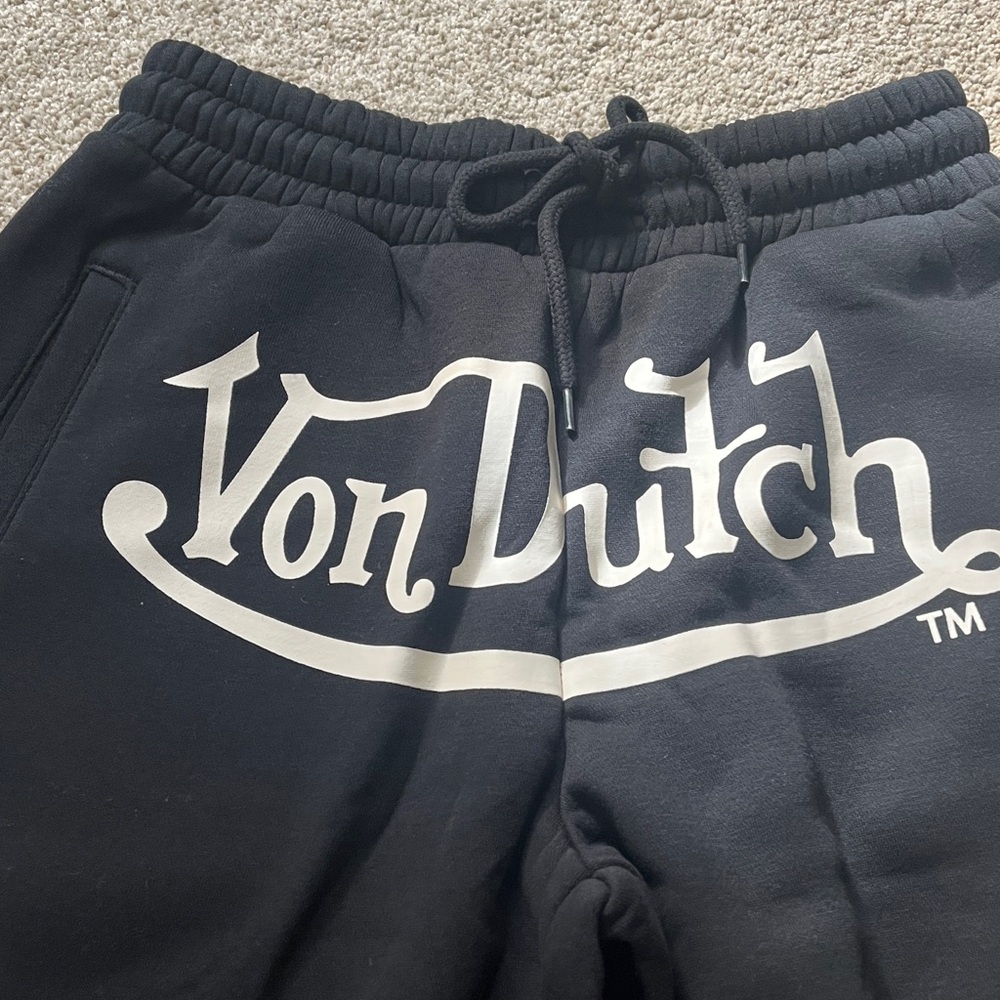 Von Dutch Black Sweatpants with front logo and large designs down both legs - Picture 2 of 4